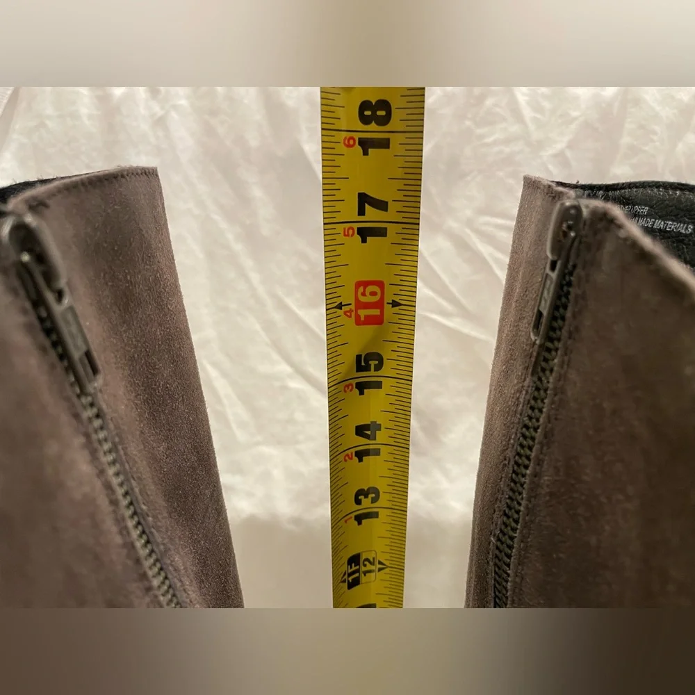 Born “Felicia” Taupe Knee-High Suede Boots Distressed w Tie Back | Like New